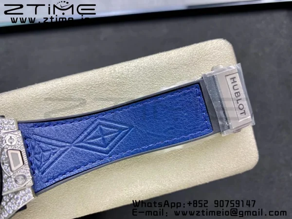 HUBLOT Big Bang Sang Bleu Titanium 415.NX.7179.VR.1704.MXM18 WWF 1:1 Best Edition Diamonds Case On Blue Gummy Strap Asian HB1213 - Super Clone Watch | 1:1 Best Version