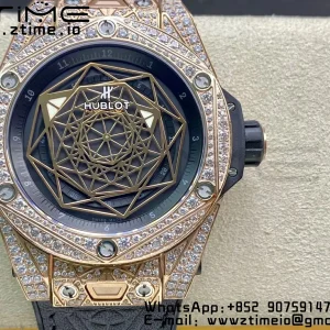 HUBLOT Big Bang Sang Bleu RG Titanium 415.OX.1118.VR.1704.MXM17 WWF 1:1 Best Edition Diamonds Case On Blue Gummy Strap Asian HB1213 - Super Clone Watch | 1:1 Best Version