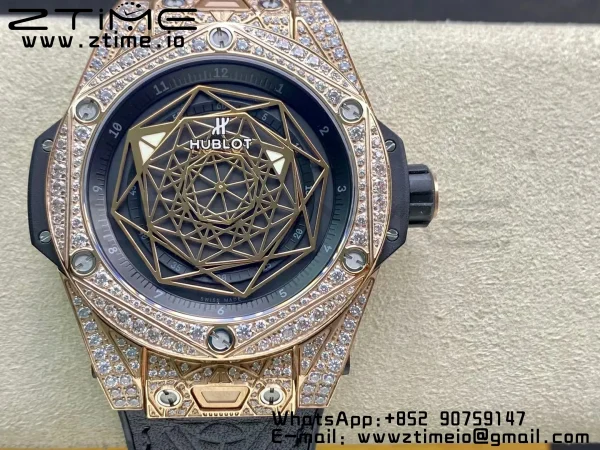 HUBLOT Big Bang Sang Bleu RG Titanium 415.OX.1118.VR.1704.MXM17 WWF 1:1 Best Edition Diamonds Case On Blue Gummy Strap Asian HB1213 - Super Clone Watch | 1:1 Best Version