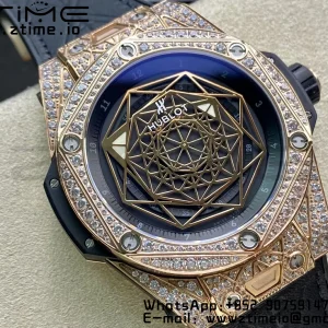 HUBLOT Big Bang Sang Bleu RG Titanium 415.OX.1118.VR.1704.MXM17 WWF 1:1 Best Edition Diamonds Case On Blue Gummy Strap Asian HB1213 - Super Clone Watch | 1:1 Best Version