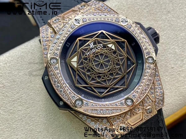 HUBLOT Big Bang Sang Bleu RG Titanium 415.OX.1118.VR.1704.MXM17 WWF 1:1 Best Edition Diamonds Case On Blue Gummy Strap Asian HB1213 - Super Clone Watch | 1:1 Best Version