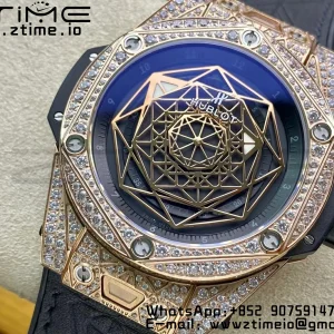 HUBLOT Big Bang Sang Bleu RG Titanium 415.OX.1118.VR.1704.MXM17 WWF 1:1 Best Edition Diamonds Case On Blue Gummy Strap Asian HB1213 - Super Clone Watch | 1:1 Best Version