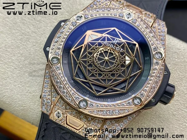 HUBLOT Big Bang Sang Bleu RG Titanium 415.OX.1118.VR.1704.MXM17 WWF 1:1 Best Edition Diamonds Case On Blue Gummy Strap Asian HB1213 - Super Clone Watch | 1:1 Best Version