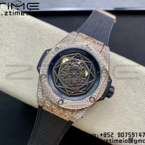 HUBLOT Big Bang Sang Bleu RG Titanium 415.OX.1118.VR.1704.MXM17 WWF 1:1 Best Edition Diamonds Case On Blue Gummy Strap Asian HB1213 - Super Clone Watch | 1:1 Best Version