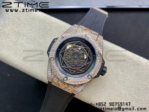 HUBLOT Big Bang Sang Bleu RG Titanium 415.OX.1118.VR.1704.MXM17 WWF 1:1 Best Edition Diamonds Case On Blue Gummy Strap Asian HB1213 - Super Clone Watch | 1:1 Best Version