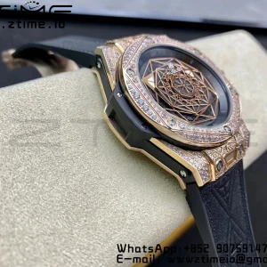 HUBLOT Big Bang Sang Bleu RG Titanium 415.OX.1118.VR.1704.MXM17 WWF 1:1 Best Edition Diamonds Case On Blue Gummy Strap Asian HB1213 - Super Clone Watch | 1:1 Best Version