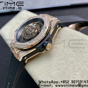 HUBLOT Big Bang Sang Bleu RG Titanium 415.OX.1118.VR.1704.MXM17 WWF 1:1 Best Edition Diamonds Case On Blue Gummy Strap Asian HB1213 - Super Clone Watch | 1:1 Best Version