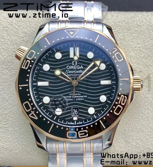 OMEGA 2018 Seamaster Diver 300M SS/RG VSF 1:1 Best Edition RG Bezel Black Dial on SS/RG Bracelet A8800 - Super Clone Watch | 1:1 Best Version