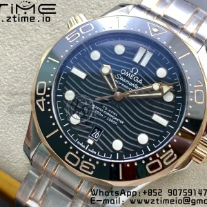 OMEGA 2018 Seamaster Diver 300M SS/RG VSF 1:1 Best Edition RG Bezel Black Dial on SS/RG Bracelet A8800 - Super Clone Watch | 1:1 Best Version