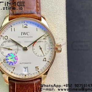 IWC Πορτογαλική Real PR RG IW500113 ZF 1:1 Best Edition White Dial σε καφέ δερμάτινο λουράκι A52010 V5 - Super Clone Watch | 1:1 Best Version
