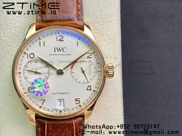IWC Πορτογαλική Real PR RG IW500113 ZF 1:1 Best Edition White Dial σε καφέ δερμάτινο λουράκι A52010 V5 - Super Clone Watch | 1:1 Best Version