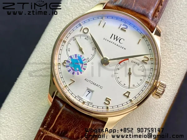IWC Πορτογαλική Real PR RG IW500113 ZF 1:1 Best Edition White Dial σε καφέ δερμάτινο λουράκι A52010 V5 - Super Clone Watch | 1:1 Best Version