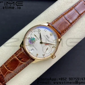 IWC Πορτογαλική Real PR RG IW500113 ZF 1:1 Best Edition White Dial σε καφέ δερμάτινο λουράκι A52010 V5 - Super Clone Watch | 1:1 Best Version