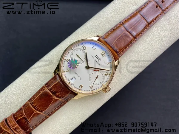 IWC Πορτογαλική Real PR RG IW500113 ZF 1:1 Best Edition White Dial σε καφέ δερμάτινο λουράκι A52010 V5 - Super Clone Watch | 1:1 Best Version