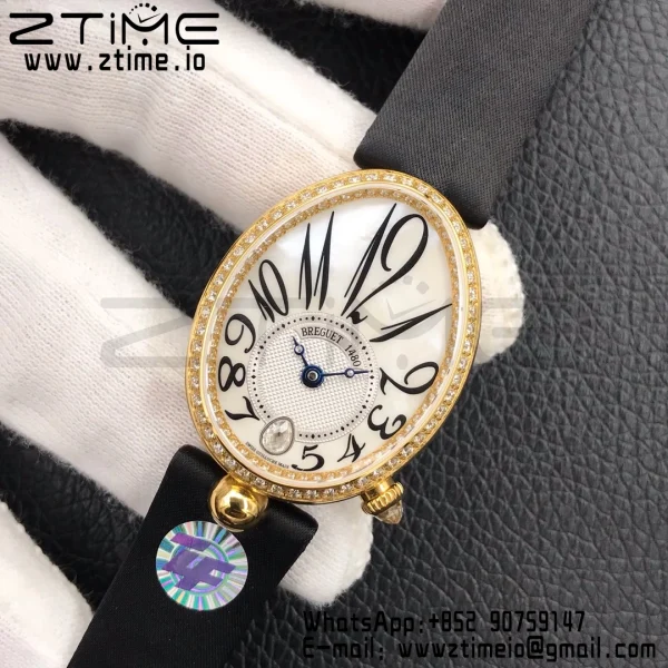 Breguet Reine de Naples 8918BA/58/864/D00D YG ZF 1:1 Best Edition White MOP Dial Diamonds Bezel on Black Fabric Strap A537 V2 - Super Clone Watch | 1:1 Best Version