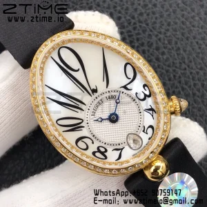 Breguet Reine de Naples 8918BA/58/864/D00D YG ZF 1:1 Best Edition White MOP Dial Diamonds Bezel on Black Fabric Strap A537 V2 - Super Clone Watch | 1:1 Best Version
