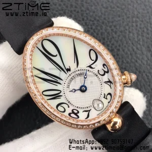 Breguet  Reine de Naples 8918BR/58/864 D00D RG ZF 1:1 Best Edition White MOP Dial Diamonds Bezel on Black Fabric Strap A537 V2 - Super Clone Watch | 1:1 Best Version