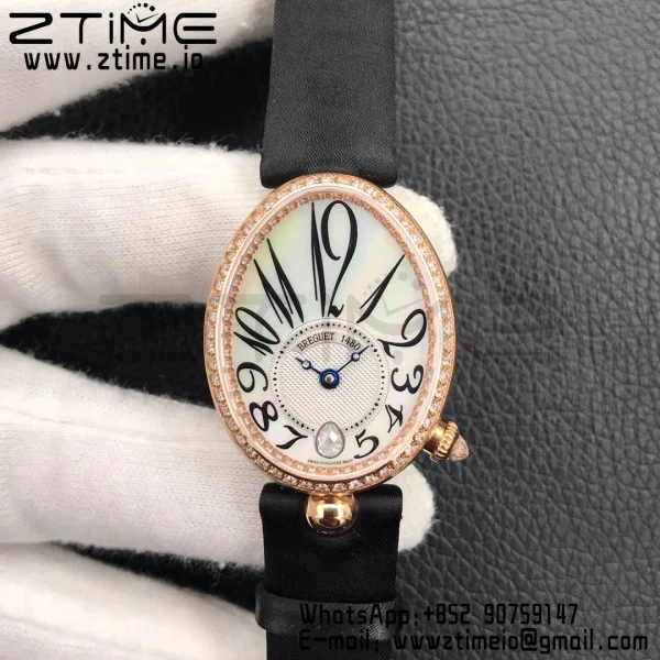 Breguet  Reine de Naples 8918BR/58/864 D00D RG ZF 1:1 Best Edition White MOP Dial Diamonds Bezel on Black Fabric Strap A537 V2 - Super Clone Watch | 1:1 Best Version
