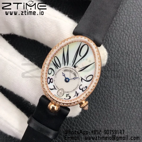 Breguet  Reine de Naples 8918BR/58/864 D00D RG ZF 1:1 Best Edition White MOP Dial Diamonds Bezel on Black Fabric Strap A537 V2 - Super Clone Watch | 1:1 Best Version