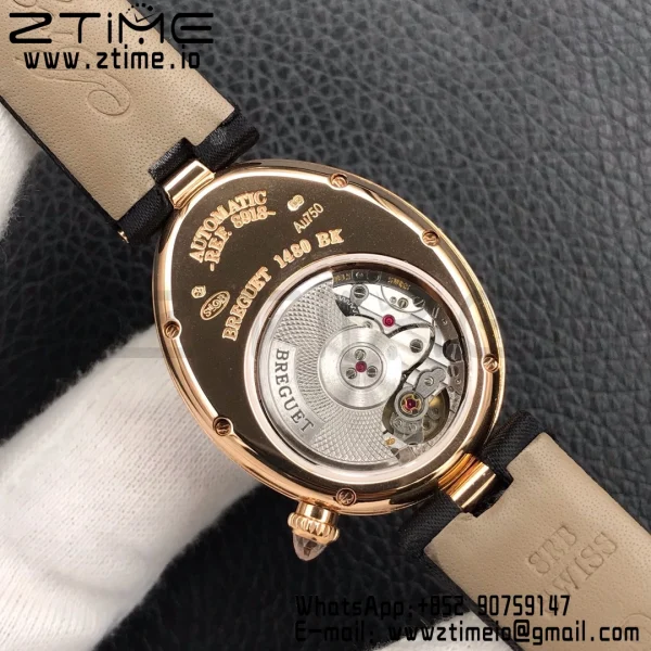 Breguet  Reine de Naples 8918BR/58/864 D00D RG ZF 1:1 Best Edition White MOP Dial Diamonds Bezel on Black Fabric Strap A537 V2 - Super Clone Watch | 1:1 Best Version