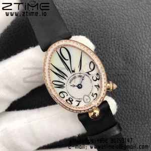 Breguet  Reine de Naples 8918BR/58/864 D00D RG ZF 1:1 Best Edition White MOP Dial Diamonds Bezel on Black Fabric Strap A537 V2 - Super Clone Watch | 1:1 Best Version