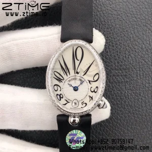 Breguet Reine de Naples 8918BB/58/864/D00D SS ZF 1:1 Best Edition White MOP Dial Diamonds Bezel on Black Fabric Strap A537 V2 - Super Clone Watch | 1:1 Best Version