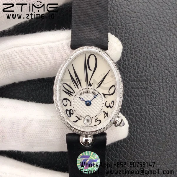Breguet Reine de Naples 8918BB/58/864/D00D SS ZF 1:1 Best Edition White MOP Dial Diamonds Bezel on Black Fabric Strap A537 V2 - Super Clone Watch | 1:1 Best Version