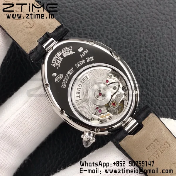 Breguet Reine de Naples 8918BB/58/864/D00D SS ZF 1:1 Best Edition White MOP Dial Diamonds Bezel on Black Fabric Strap A537 V2 - Super Clone Watch | 1:1 Best Version
