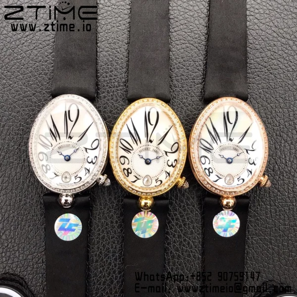 Breguet Reine de Naples 8918BA/58/864/D00D YG ZF 1:1 Best Edition White MOP Dial Diamonds Bezel on Black Fabric Strap A537 V2 - Super Clone Watch | 1:1 Best Version