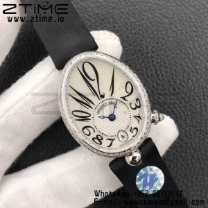 Breguet Reine de Naples 8918BB/58/864/D00D SS ZF 1:1 Best Edition White MOP Dial Diamonds Bezel on Black Fabric Strap A537 V2 - Super Clone Watch | 1:1 Best Version