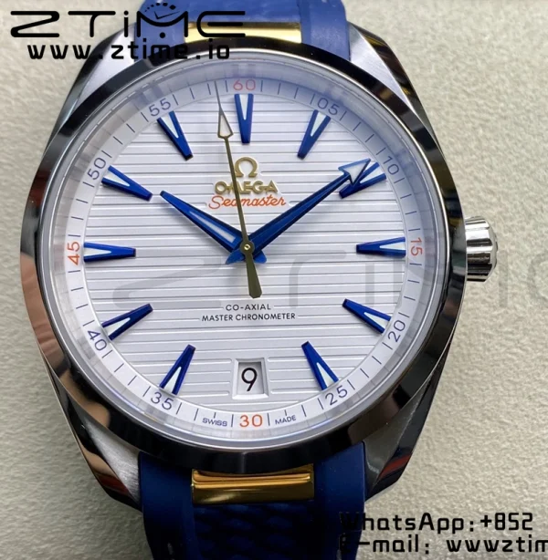 OMEGA Aqua Terra 150M Master Chronometers VSF 1:1 Best Edition White Dial on Blue Rubber Strap A8900 Super Clone - Super Clone Watch | 1:1 Best Version