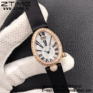 Breguet Reine de Naples 8928BB RG ZF 1:1 Best Edition White Roman Dial Diamonds Bezel on Black Leather Strap A537 V2 - Super Clone Watch | 1:1 Best Version