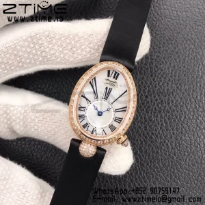 Breguet Reine de Naples 8928BB RG ZF 1:1 Best Edition White Roman Dial Diamonds Bezel on Black Leather Strap A537 V2 - Super Clone Watch | 1:1 Best Version