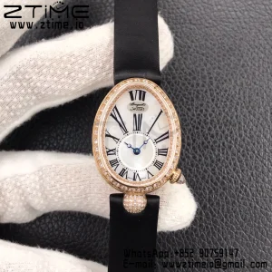 Breguet Reine de Naples 8928BB RG ZF 1:1 Best Edition White Roman Dial Diamonds Bezel on Black Leather Strap A537 V2 - Super Clone Watch | 1:1 Best Version