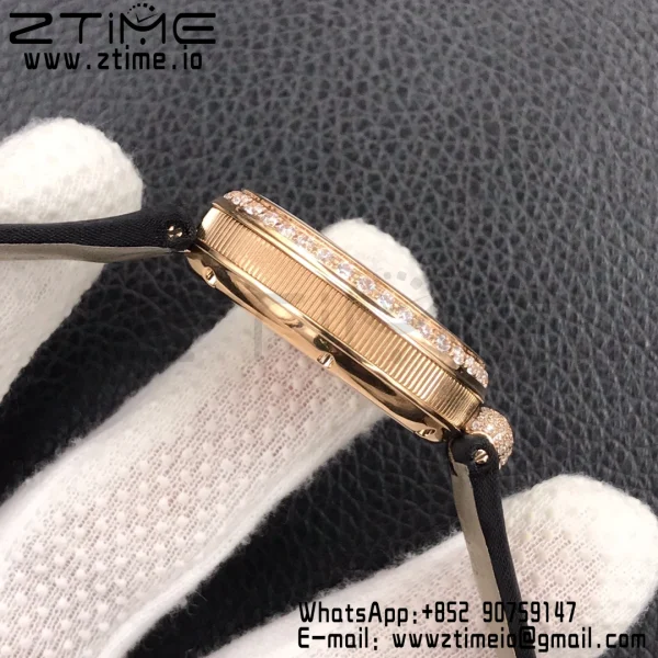 Breguet Reine de Naples 8928BB RG ZF 1:1 Best Edition White Roman Dial Diamonds Bezel on Black Leather Strap A537 V2 - Super Clone Watch | 1:1 Best Version