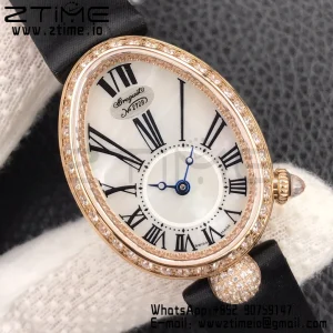 Breguet Reine de Naples 8928BB RG ZF 1:1 Best Edition White Roman Dial Diamonds Bezel on Black Leather Strap A537 V2 - Super Clone Watch | 1:1 Best Version