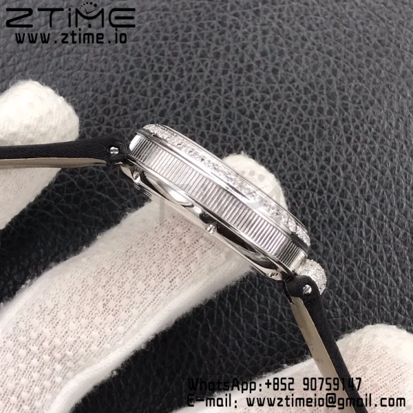 Breguet Reine de Naples 8928BB SS ZF 1:1 Best Edition White Roman Dial Diamonds Bezel on Black Leather Strap A537 V2 - Super Clone Watch | 1:1 Best Version