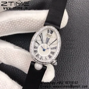 Breguet Reine de Naples 8928BB SS ZF 1:1 Best Edition White Roman Dial Diamonds Bezel on Black Leather Strap A537 V2 - Super Clone Watch | 1:1 Best Version