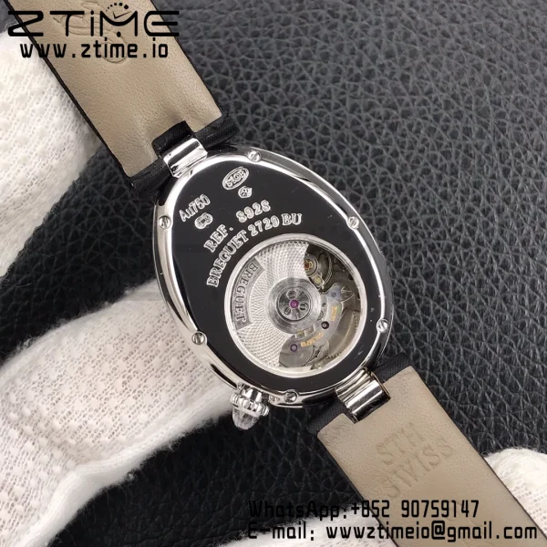 Breguet Reine de Naples 8928BB SS ZF 1:1 Best Edition White Roman Dial Diamonds Bezel on Black Leather Strap A537 V2 - Super Clone Watch | 1:1 Best Version