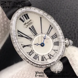 Breguet Reine de Naples 8928BB SS ZF 1:1 Best Edition White Roman Dial Diamonds Bezel on Black Leather Strap A537 V2 - Super Clone Watch | 1:1 Best Version