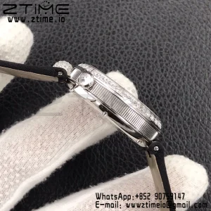 Breguet Reine de Naples 8928BB SS ZF 1:1 Best Edition White Roman Dial Diamonds Bezel on Black Leather Strap A537 V2 - Super Clone Watch | 1:1 Best Version
