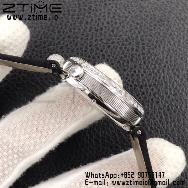 Breguet Reine de Naples 8928BB SS ZF 1:1 Best Edition White Roman Dial Diamonds Bezel on Black Leather Strap A537 V2 - Super Clone Watch | 1:1 Best Version