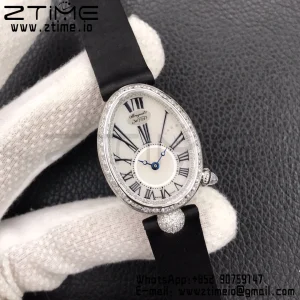 Breguet Reine de Naples 8928BB SS ZF 1:1 Best Edition White Roman Dial Diamonds Bezel on Black Leather Strap A537 V2 - Super Clone Watch | 1:1 Best Version