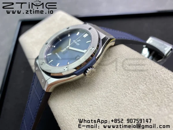 HUBLOT Classic Fusion 42mm 542.NX.7170.LR Titanium WWF 1:1 Best Edition Blue Dial on Blue Gummy Strap A2892 - Super Clone Watch | 1:1 Best Version