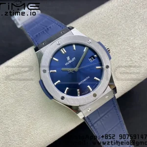 HUBLOT Classic Fusion 42mm 542.NX.7170.LR Titanium WWF 1:1 Best Edition Blue Dial on Blue Gummy Strap A2892 - Super Clone Watch | 1:1 Best Version