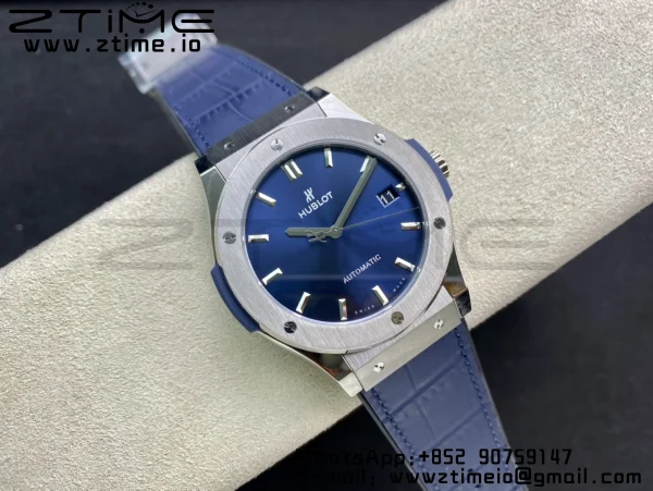 HUBLOT Classic Fusion 42mm 542.NX.7170.LR Titanium WWF 1:1 Best Edition Blue Dial on Blue Gummy Strap A2892 - Super Clone Watch | 1:1 Best Version