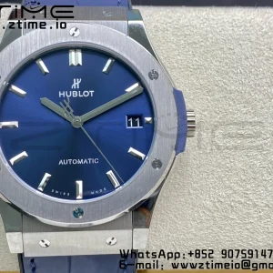 HUBLOT Classic Fusion 42mm 542.NX.7170.LR Titanium WWF 1:1 Best Edition Blue Dial on Blue Gummy Strap A2892 - Super Clone Watch | 1:1 Best Version