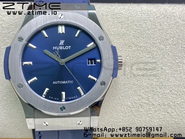 HUBLOT Classic Fusion 42mm 542.NX.7170.LR Titanium WWF 1:1 Best Edition Blue Dial on Blue Gummy Strap A2892 - Super Clone Watch | 1:1 Best Version