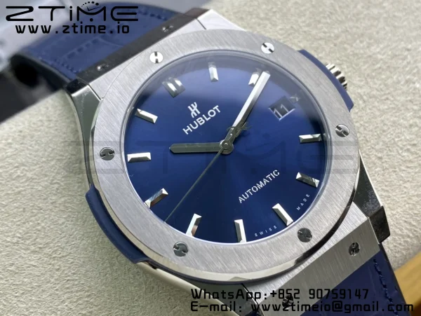 HUBLOT Classic Fusion 42mm 542.NX.7170.LR Titanium WWF 1:1 Best Edition Blue Dial on Blue Gummy Strap A2892 - Super Clone Watch | 1:1 Best Version