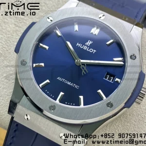 HUBLOT Classic Fusion 42mm 542.NX.7170.LR Titanium WWF 1:1 Best Edition Blue Dial on Blue Gummy Strap A2892 - Super Clone Watch | 1:1 Best Version